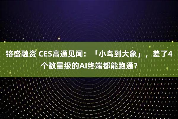 镕盛融资 CES高通见闻：「小鸟到大象」，差了4个数量级的AI终端都能跑通？
